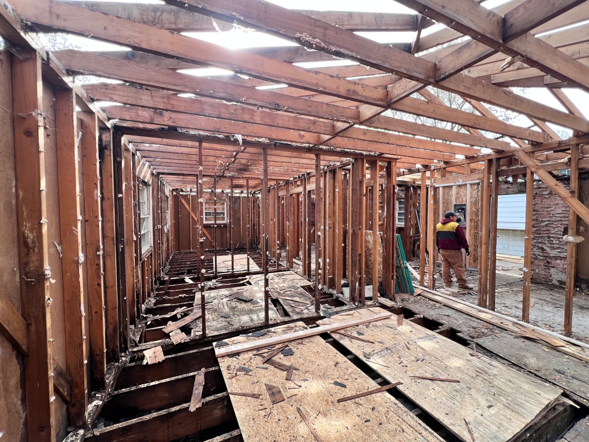 Winchester before photo: Interior framing under open roof