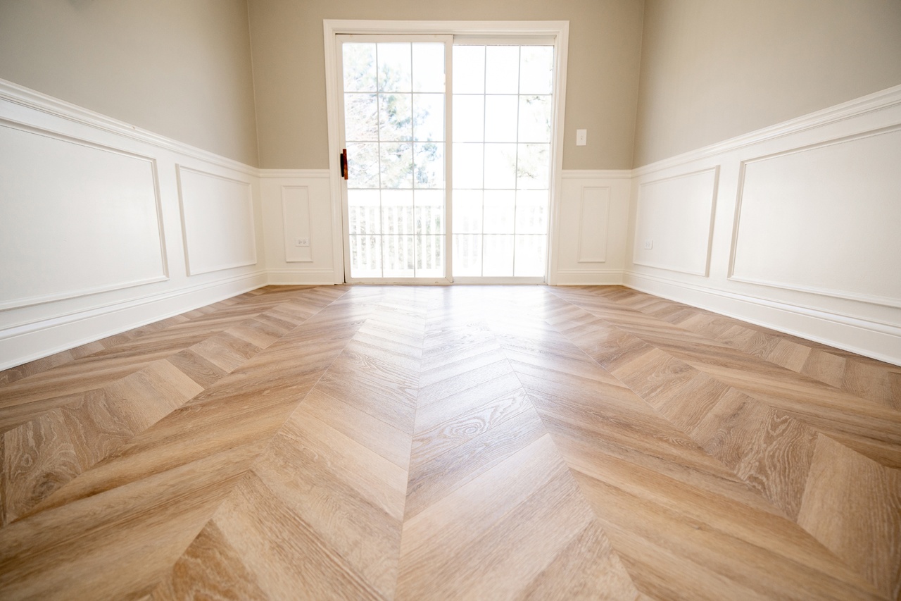 Rutland after photo: Chevron flooring & wainscoting