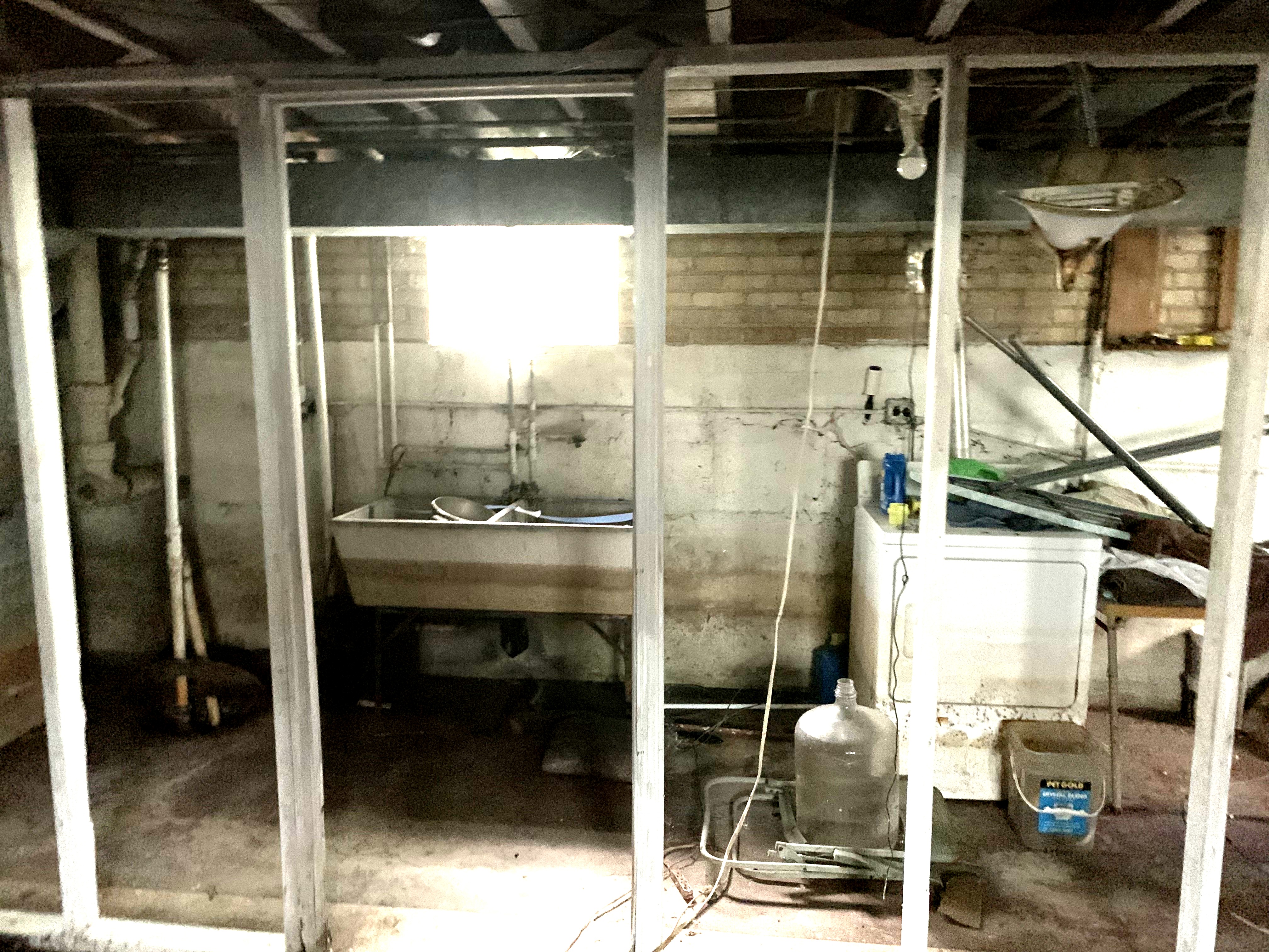 Sawyer before photo: Original unfinished basement laundry area